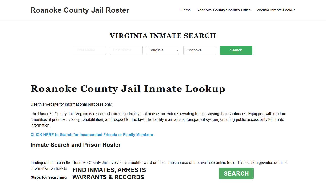 Roanoke County Jail Roster Lookup, VA, Inmate Search